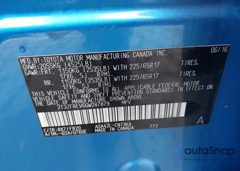 2016 Toyota Rav4 Le z USA, uszkodzony, nr VIN 2T3ZFREV6GW287879